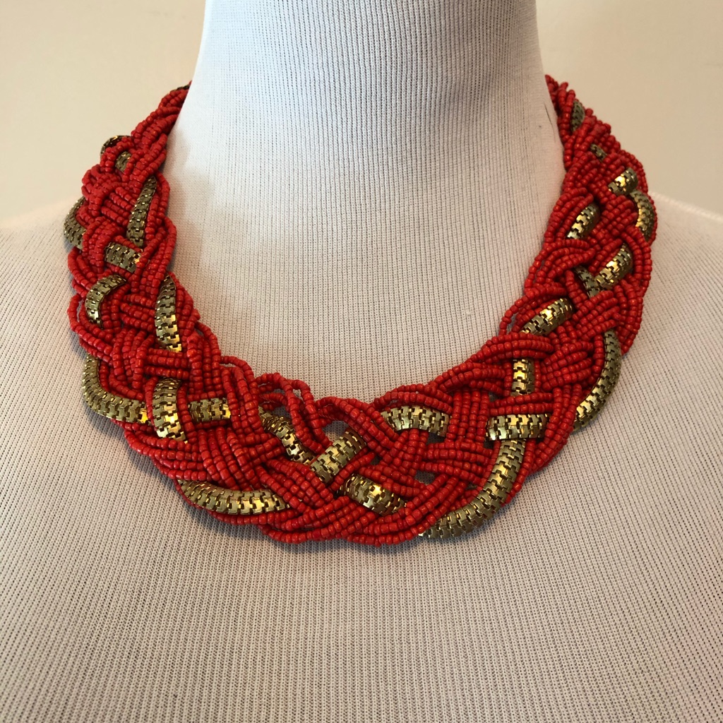 Orange & Gold Seed Bead Necklace